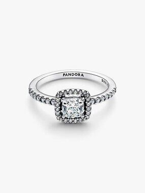Pandora Sparkling Square Halo Ring